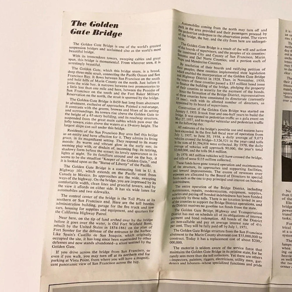Vintage Golden Gate Bridge Brochure and Map Collectible Travel Souvenirs - Picture 10 of 12